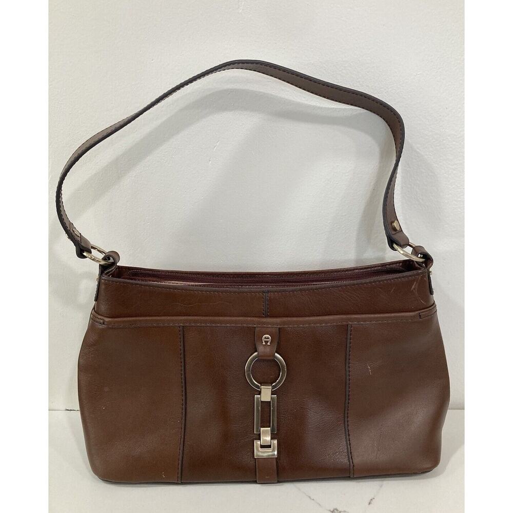 Vintage Etienne Aigner Brown Leather Four-Compartment Baquette Shoulder Bag